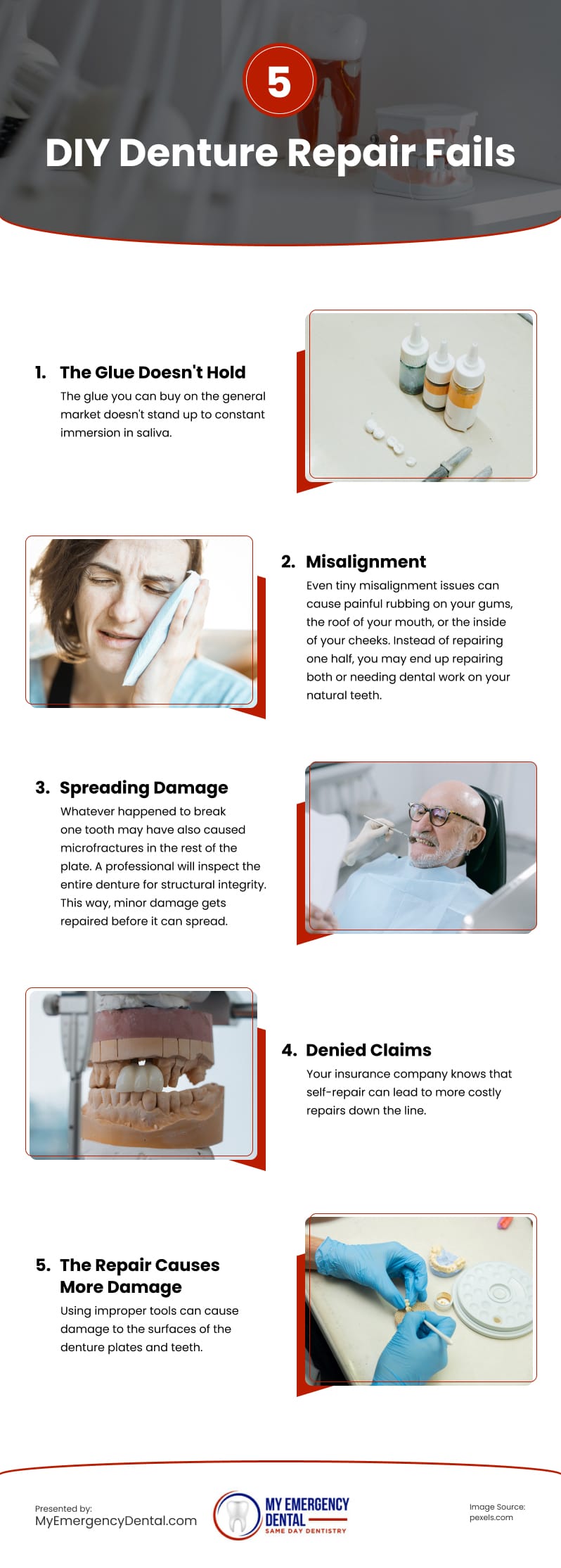 5 DIY Denture Repair Fails Infographic