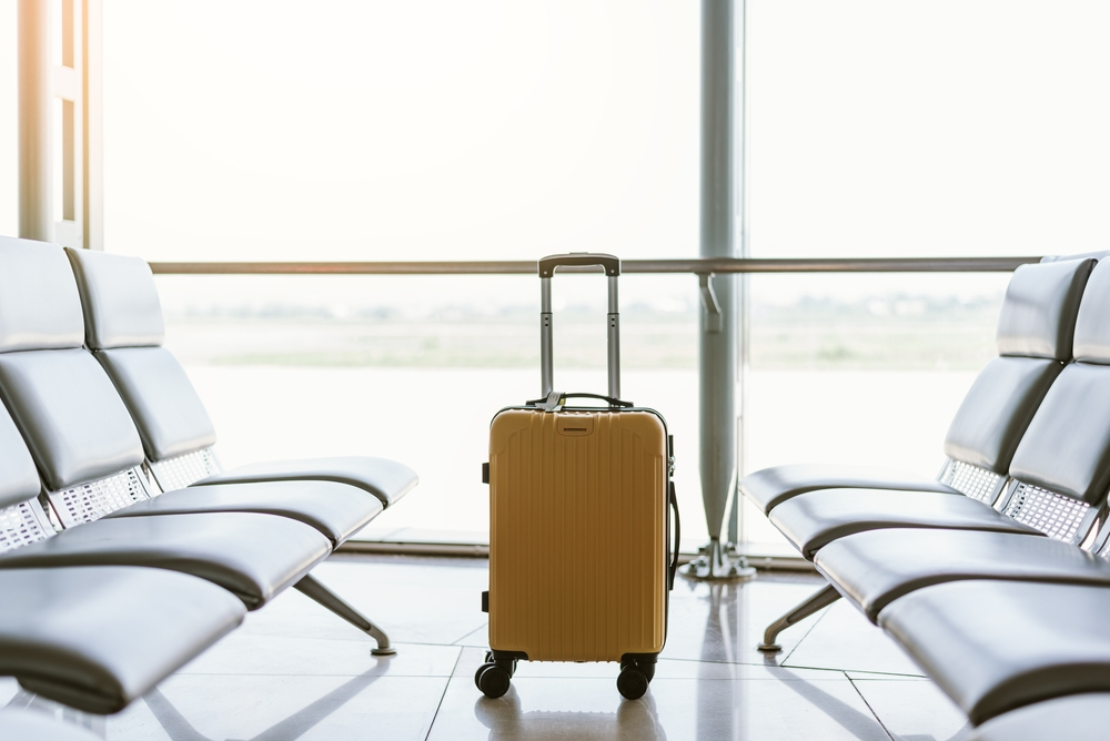 A suitcase in an airport.