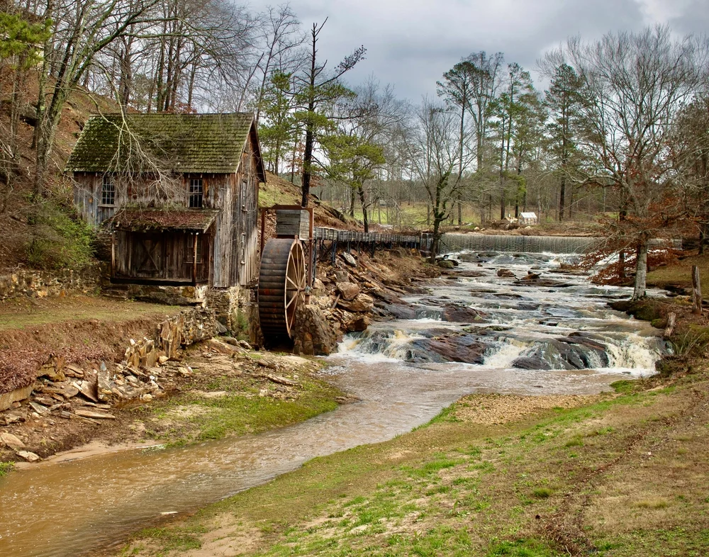 A river and watermill in Canton, GA.